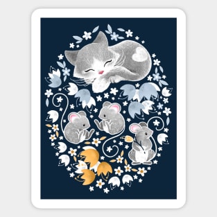 Cozy Cat and Mice Sticker